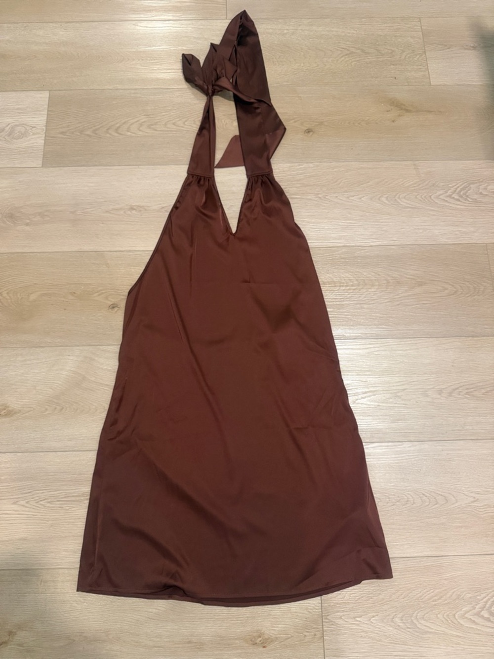 Halter Neck Brown Satin Slip Dress